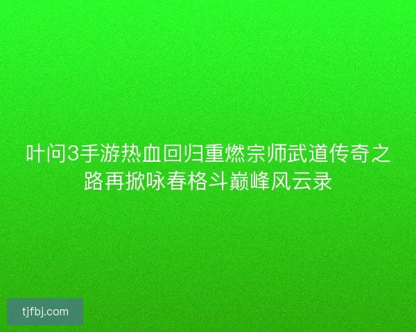 叶问3手游热血回归重燃宗师武道传奇之路再掀咏春格斗巅峰风云录